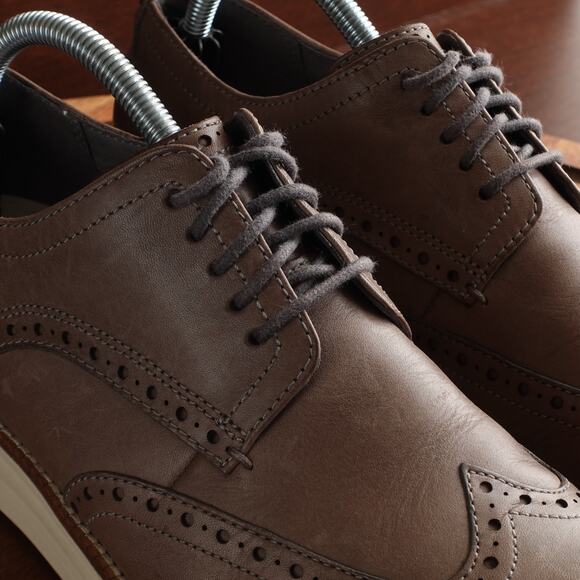 Cole Haan Oxfords Mens SZ 8.5M Gray Brown Grand OS Leather Wingtip Dress Shoes - Picture 6 of 15